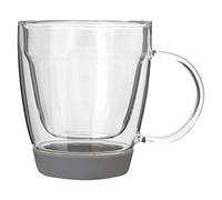 Premier Housewares Double Wall Mug, Glass, Grey Silicone Base, 9 x 12 x 10 cm