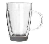 Premier Housewares Double Wall Mug, Glass, Grey Silicone Base, 9 x 12 x 12 cm