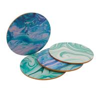 Premier Housewares Stylish Set Of 4 Marble Wave Print Cork Coasters| Round Design Cork Coasters For Dining Table | Durable Drinks Coasters For Breakfast | Sustainable Coasters