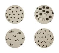 Premier Housewares Durable Set Of 4 Eclectic All Sorts Coasters|Quirky Round White Coasters|Water Absorbent Monochromatic Circular Cork|Perfect for Coffee and Dining Tables