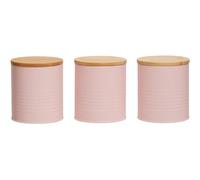 Premier Housewares Durable Set Of Three Alton Pink Canisters | Practical Design Tea Coffee Sugar Canisters For Kitchen | Bamboo Lid Coffee Canisters | Stylish Set Of Canisters