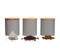 Premier Housewares Durable Set Of Three Grey Cannisters | Stylish Design Set Of Three Kitchen Canisters For Dining Table | Secured Storage Stainless Steel Canister Set For Kitchen