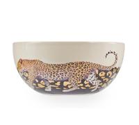 Premier Housewares Durable Stoneware Large Salad Bowl With Intricate Leopard Print|Luxe Smooth White Bowl With Black & Gold Details|Ideal For Ice Cream, Soups, And Main Courses