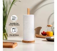 Premier Housewares Eco-friendly Kitchen Roll Holder Rubberwood Toilet Roll Holder Sturdy Base Antifungal Paper Towel Holder for Kitchen Toilet Home