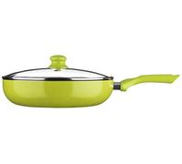 Premier Housewares Ecocook Frying Pan with Glass Lid, Ceramic, Non Stick, Lime Green - 30cm