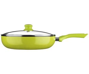 Premier Housewares Ecocook Frying Pan with Glass Lid, Ceramic, Non Stick, Lime Green - 30cm