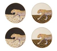 Premier Housewares Elegant Custom-Designed Set of 4 Coasters|Luxe Black & White Leopard Design Coasters With Gold Detailing|Heat-Resistant Stoneware Drink Coasters For Home