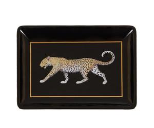 Premier Housewares Elegant Leopard Graphic Stoneware Tray with Metallic Accent Wildlife-Inspired Elegance Add A Touch of the Wild to your Decor Durable Stoneware 13x2x19