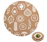 Premier Housewares Elegant Set Of Four Cork Round Placemats | Stylish White Outline Vegetable Designs Cork Placemats | Durable Easy To Clean Table Protectors For Everyday Use