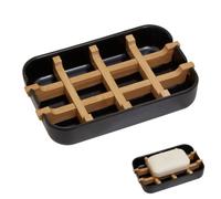 Premier Housewares Elegantly Pure Bamboo Fiber Soap Dish/Minimalist Black Intersecting Lines Soap Dish/Biodegradable Soap Dish Dimensions W13 x D9 x H3cm.