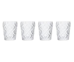 Premier Housewares Elevate Your Glassware Collection Set of Four Clear Glass Tumblers Vintage Embossed Pattern Drinking Glasses Crafted from Clear Glass 8x10x8