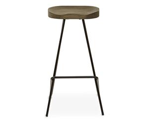 Premier Housewares Elm Wood Bar Stool, Ergonomic Design, Industrial Design, Sl nd Sturdy, Elm Wood Seat, Black Finish Metal Frame, Modern Retro Style, Bar Stool Dimensions W44 x D47 x H78cm.
