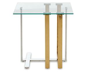 Premier Housewares End Table/Sturdy Stainless Steel/Clean Intersecting Lines/Bedside Tables/Gold and Silver Finish/Small Table/Clear Tempered Glass Top/Dimensions are W55 x D55 x H55cm.