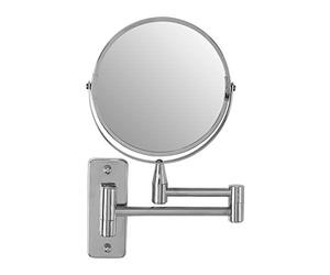 Premier Housewares Extendable Wall Mirror, Bathroom, Shaving, Chrome Iron, Round - Silver