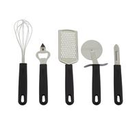 Premier Housewares Five-Piece Kitchen Gadget Set Stainless Steel Cooking Utensils with Ergonomic Handles, Hanging Hooks, Stainless Steel Cutlery, 15 x 3 x 26 cm