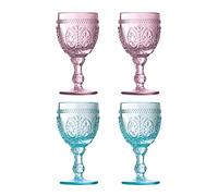 Set of 4 Pink/Blue Wine Glasses Multi-Coloured