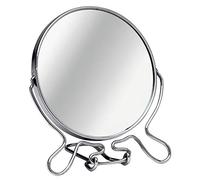 Premier Housewares Free-Standing Anti-Fog Bathroom Mirror with Magnifying Circle Design, Round Silver Makeup Mirror, H18xW15xD9cm