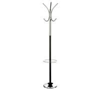 Premier Housewares Freestanding Coat Stand | Heavy Duty Coat Rack with 8 Hooks & Umbrella Holder | Space-Saving Hallway Stand, Black/Chrome, 182 cm