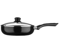 Premier Housewares Frying pan Black Non Stick Omelette Pan Ceramic Stainless steel Glass Lid Pancake Frying Pan 24cm Frying Pan 8 cm x 42.7 cm x 24 cm