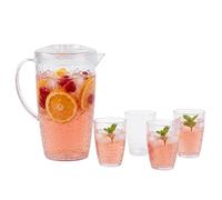 Premier Housewares Functional Design 2.2L Plastic Pitcher with 4 Cups | Smart Design Pitcher Jug for Outdoor Parties | Honeycomb Finish Plastic Pitcher for Restaurant, House