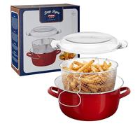 Enamel Deep Fat Fryer, Removable Basket Deep Fryer, Scratch-Resistant Mini Deep Fryer for Home Frying Premier Housewares Red One Size