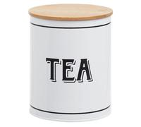 Premier Housewares Functional Design White Metal Tea Canister | Chic Design Metal Canister For Livingroom | Durable Stainless Steel Canister For Ingredients | Sturdy Canister