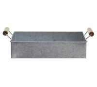 Premier Housewares Galvanised Steel Rectangular Tray Vintage Style Serving Tray with Sturdy Handles Silver Serving Dish Wooden Plate Dinner Tray 38 x 26 x 9