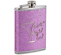 Travel Portable Pocket Hip Flask 8oz Hot Pink Steel "Girls Night Out" with 2 Cup