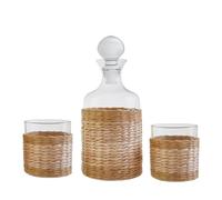 Premier Housewares Glass and Decanter Elevate your Drink Service Three-Piece Set with Rattan Covering Stylish Glassware and Decanter Set Pitcher Jug 47x6x36