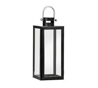 Premier Housewares Glass Lantern with Black Metal Frame - Indoor/Outdoor Christmas Lantern with Rope Handle, W18 x D17 x H41 cm