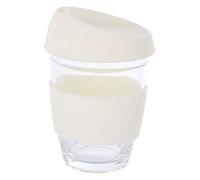 Premier Housewares Glass Mug With Cream Silicone Lid | Heat-Resistant Glass Coffee Mug With Lid and Cork Wrap | Insulated Glass Mug with Cover | Spill-Proof Reusable Mug