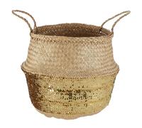Premier Housewares Gold Sequin Medium Seagrass Basket Sustainable Seagrass Loop Handles Natural Toned Stylish Design 35 x 32 x 35 cm