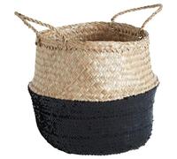 Premier Housewares Gold Sequin Small Seagrass Basket Sustainable Seagrass Loop Handles Natural Toned Stylish Design 30 x 28 x 30 cm