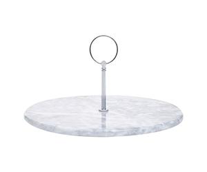 Premier Housewares Gray Marble Cake Stand/Sturdy Gray Marble Sublime Veining Cupcake Stand/Handcrafted Cake Stand With Silver Finish Hoop Handle W25 x D25 x H9.5cm Weight 1.58kg