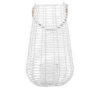 Premier Housewares Green Lantern Large White Rattan Lantern With Natural Rope Handle Lantern Fairy Lights Boho Chic, Glass Candle Holder, 25x41x25cm