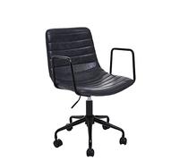 Premier Housewares Grey Leather Chair With Castors Rotation And Adjustable Height Rolling Frame Contemporary Style Chairs For Living Room/Bedroom 59 x 90 x 46