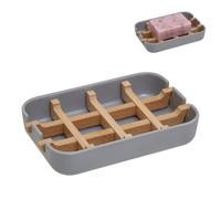 Premier Housewares Canyon Grey Dish Soap Dispenser With Removable Bamboo Insert Soap Dish With Lid Minimalist Biodegradable Bathroom Accessory, 9x3x13 cm