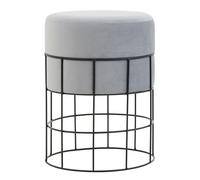 Premier Housewares Grey Velvet Round Stool With Black Cage Base | Slimline Velvet Barstool | Functional Counter Height Stool | Stool Chair With Metal Structure For Dressing