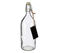 Premier Housewares Grocer Glass Bottle with Swing Top Stopper and Chalkboard Tag - 1 Litre Clear Storage Bottle for Oils, Cordials and Homemade Drinks