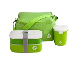 Premier Housewares Grub Tub Lunch Box with 2 Containers/Cool Bag/Cutlery/Sealing Cup - Green