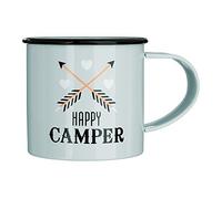 Premier Housewares Happy Camper Mug - 350ml Grey Galvanised Steel Camping Mug with Easy-Grip Handle