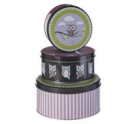 Premier Housewares Happy Owls Boîtes de Rangement - Petite Boîte Ronde de Stockage - Boîte de Conservation -Lot de 3