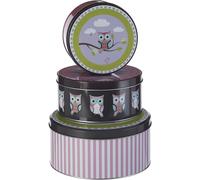 Premier Housewares Happy Owls Storage Tins, Round, Set of 3
