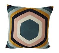Premier Housewares Hexagonal Design Cushion, Unique Textile, Sofa Cushions, Embroidered Pattern, Contemporary Accent Piece, Vibrant Colors, Retro Vibe, W45 x D45 x H3cm