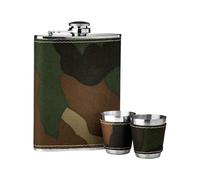 Premium Housewares 6 Oz Hip Flask Set Camouflage Design Pocket / Alcohol Flask For Men Stainless Steel Mini Whisky Flasks With Shot Glasses / Small Cups 13 x 13 x 2.01, Green