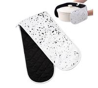 Premier Housewares Hygge Black and White Double Oven Glove | 100% Cotton Heat Resistant Quilted Kitchen Gloves with Splatter Effect Design for Safe Everyday Cooking Use Set
