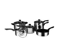 Premier Housewares Pan Set, Pots and Pans Set, Saucepan Set, Non-Stick Frying Pan, 6 Piece, Stainless Steel Cookware Set, Silver, 28 x 52 x 23 cm, (0408200)
