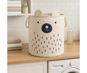 Premier Housewares Interiors By Premier Bear Face Laundry Bag, Adorable Fabric Hamper With Drawstring Closure And Carry Handles, Lightweight