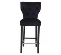 Premier Housewares Interiors By Premier Black Fabric Bar Stool With Diamon Button Details, Bar Chair With Back, Footrest Bar Stool For Kitchen Bar