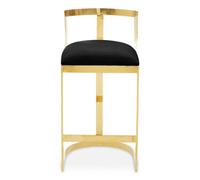 Premier Housewares Interiors By Premier Black Velvet Bar Stool, Gold Finish Frame, Curved Backrest With Plump Seat, Modern Elegant Design Bar Stool